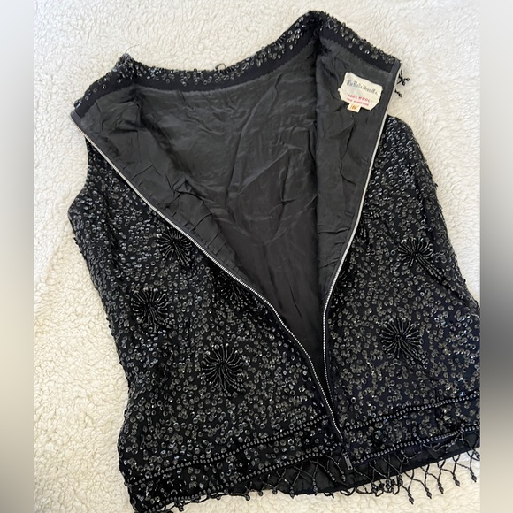Vintage wool beaded sequin zip up sleeveless top with cowled neckline detail - Picture 6 of 10